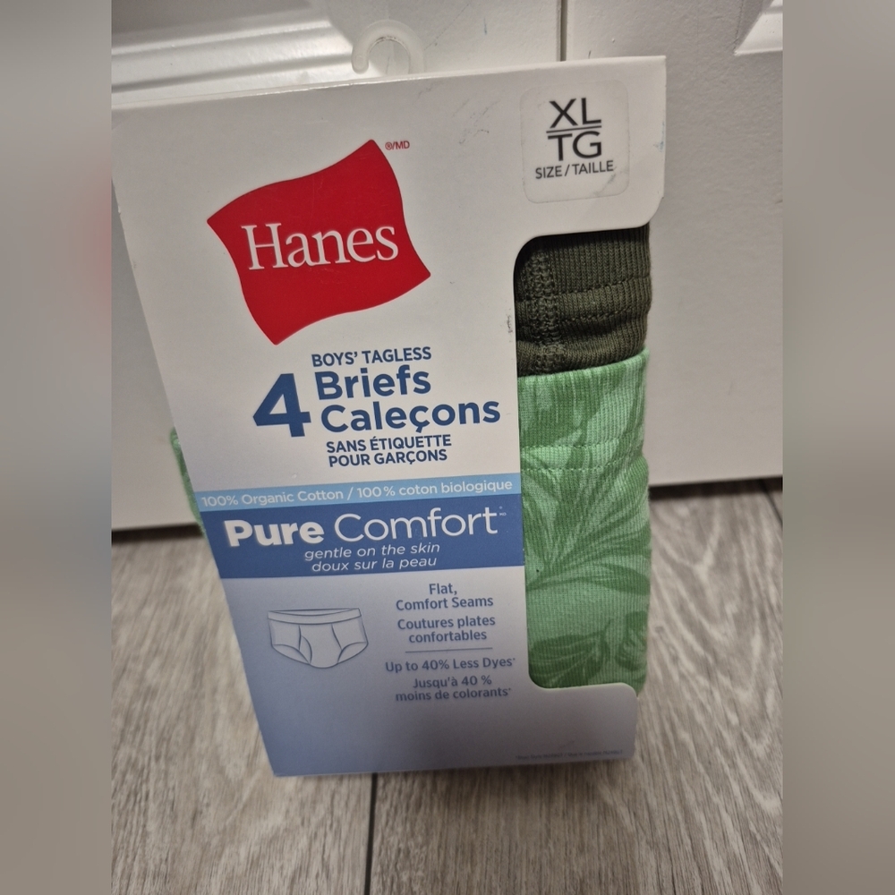 4 Hanes Organic Cotton Boys' Tagless Pure Comfort Boxer  Briefs. Size XL